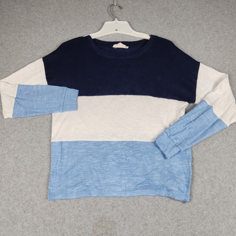 Pink Republic Top Womens Small Navy Blue White Colorblock Stretchy Long Sleeve
